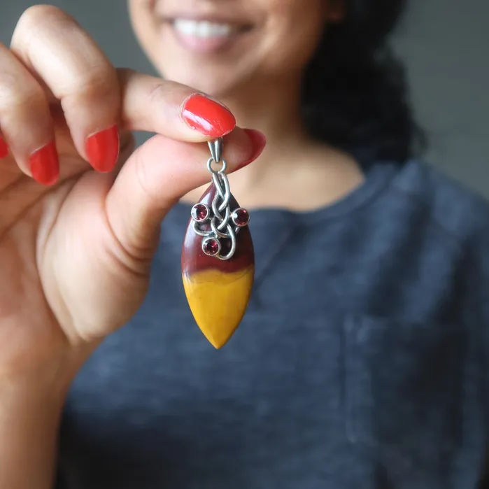 Necklaces Satin Crystals Mookaite Jasper Pendant Garnet Gem Sterling Silver