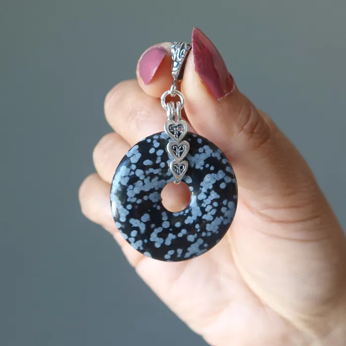 Necklaces Satin Crystals Snowflake Obsidian Pendant Infinite Loop Sterling Silver