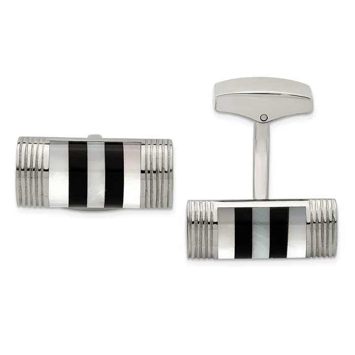 Necklaces Stainless Steel Polished Mother of Pearl And Onyx Cufflinks Chisel Necklaces Stainless Steel Polished Mother of Pearl And Onyx Cufflinks Chisel