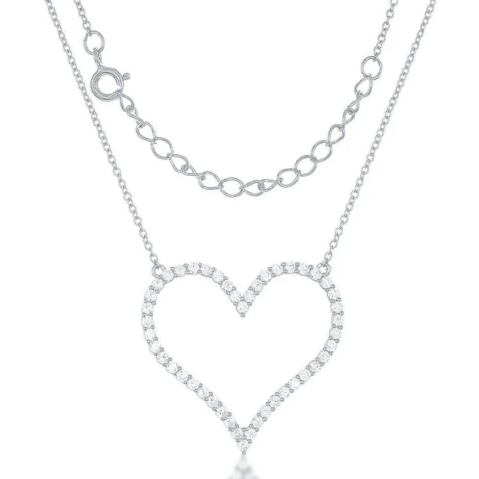 Necklaces Sterling Silver Large Open CZ Heart Necklace Classic
