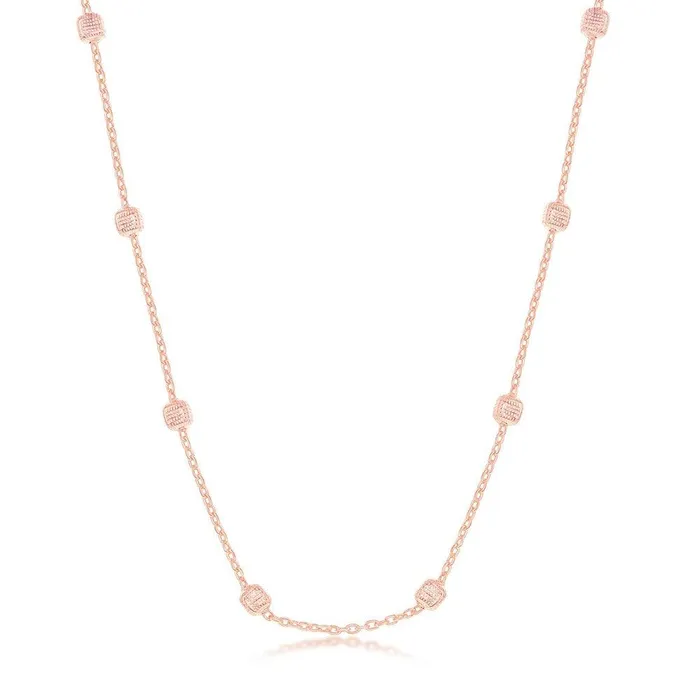 Necklaces Sterling Silver Rose GP Grid Square Beaded Chain 24 Classic