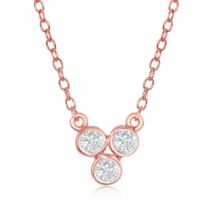 Necklaces Sterling Silver Three Small BezelSet CZ Dainty Necklace Classic