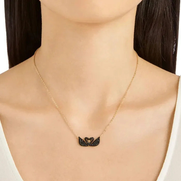 Necklaces Swarovski Swarovski Womens Necklace Iconic Swan Double Black Crystal Rose Gold 5296468
