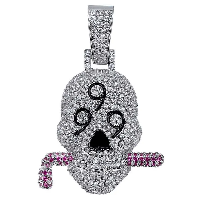 Necklaces VVS Jewelry Fully Iced 999 Skull Pendant Chain