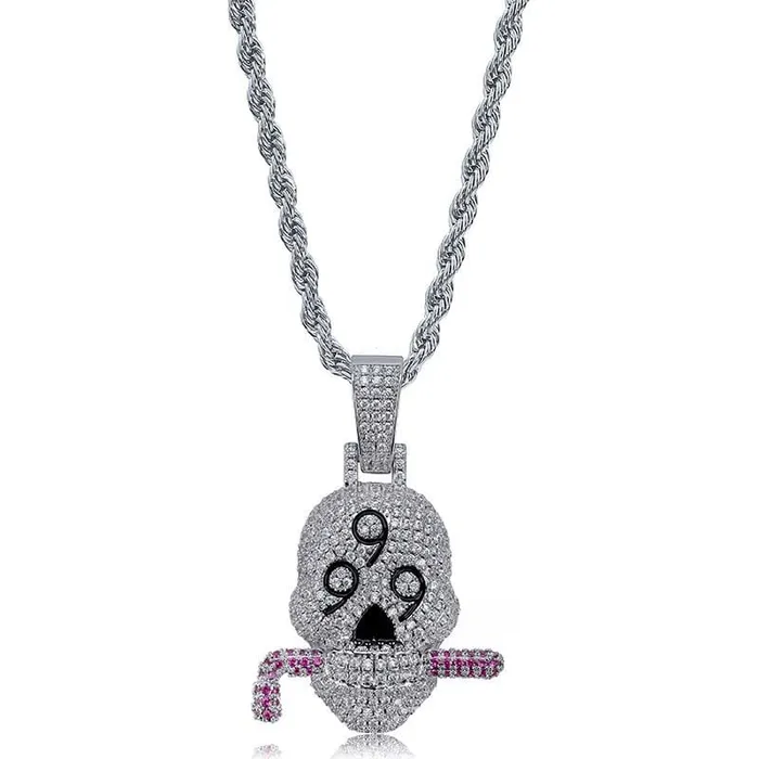 Necklaces VVS Jewelry Fully Iced 999 Skull Pendant Chain