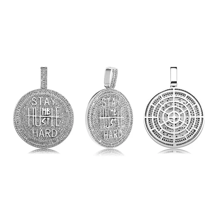 Necklaces VVS Jewelry Fully Iced Stay Humble Hustle Hard Round Pendant Chain