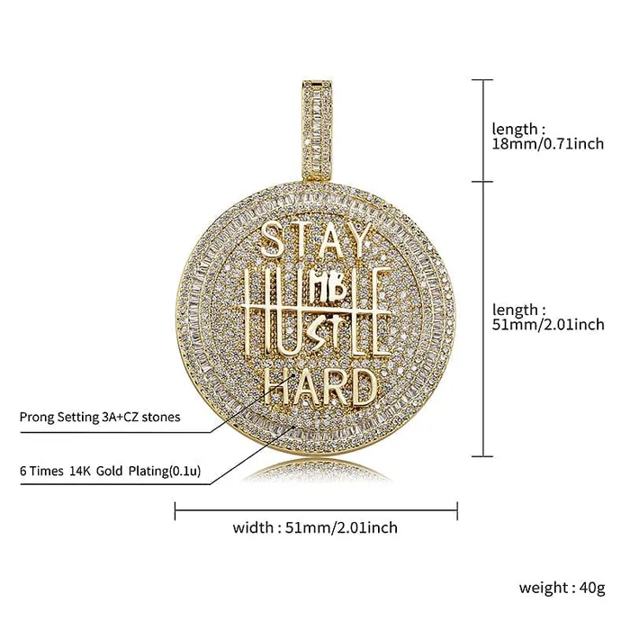 Necklaces VVS Jewelry Fully Iced Stay Humble Hustle Hard Round Pendant Chain