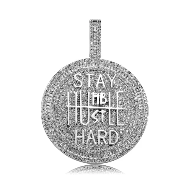 Necklaces VVS Jewelry Fully Iced Stay Humble Hustle Hard Round Pendant Chain