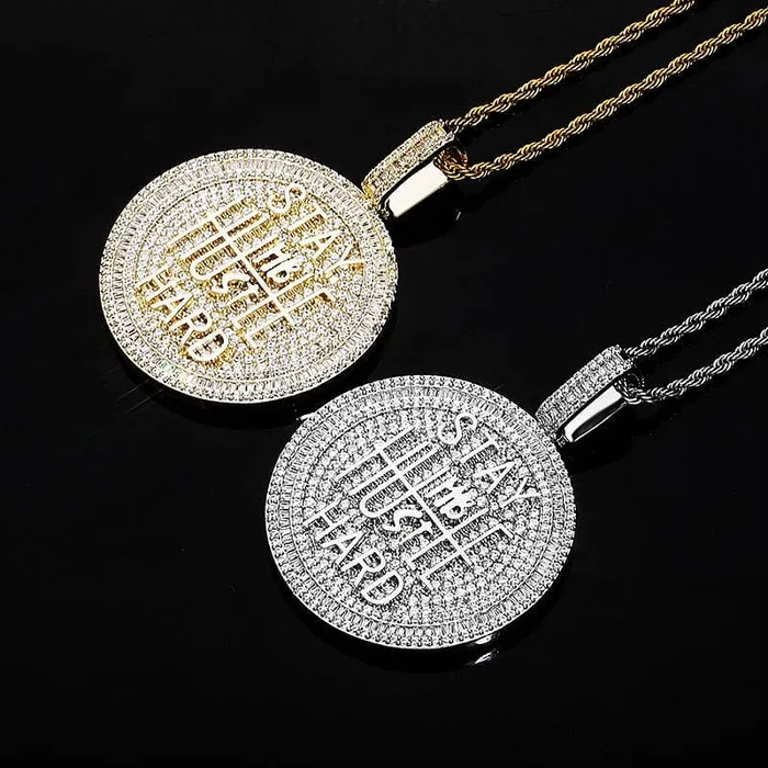 Necklaces VVS Jewelry Fully Iced Stay Humble Hustle Hard Round Pendant Chain