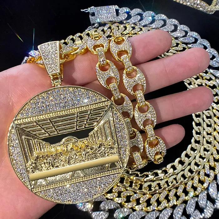 Necklaces VVS Jewelry Iced Out Last Supper Pendant Cuban Necklace