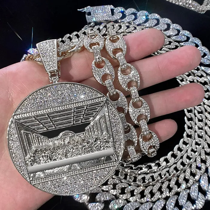 Necklaces VVS Jewelry Iced Out Last Supper Pendant Cuban Necklace