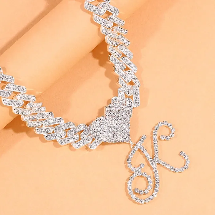 Necklaces VVS Jewelry Initial Cuban Letter Choker Chain VVS Jewelry Necklaces VVS Jewelry Initial Cuban Letter Choker Chain VVS Jewelry