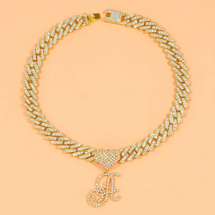 Necklaces VVS Jewelry Initial Cuban Letter Choker Chain VVS Jewelry Necklaces VVS Jewelry Initial Cuban Letter Choker Chain VVS Jewelry