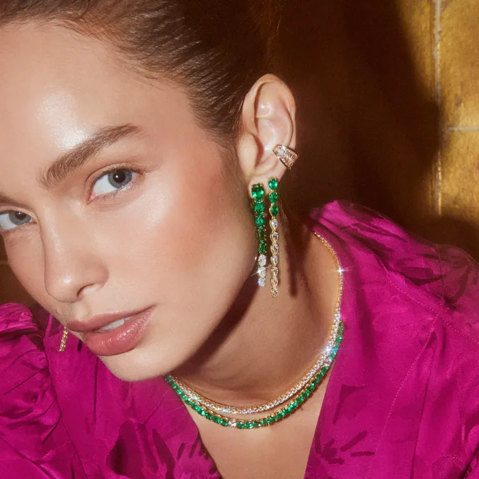 PEAR SHAPED EMERALD AND DIAMOND DROP EARRINGS Anita Ko Earrings