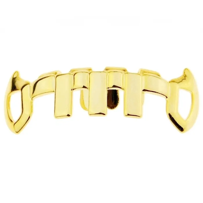 PreStyled Sets Bling Cartel Admin 14K Gold Plated Vertical Bars Bottom Vampire Fangs Grillz PreStyled Sets Bling Cartel Admin 14K Gold Plated Vertical Bars Bottom Vampire Fangs Grillz