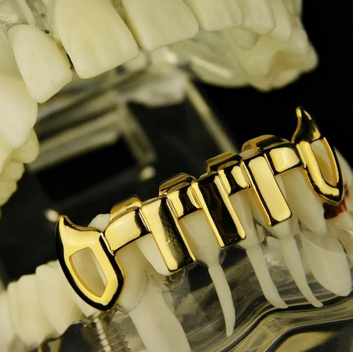 PreStyled Sets Bling Cartel Admin 14K Gold Plated Vertical Bars Bottom Vampire Fangs Grillz