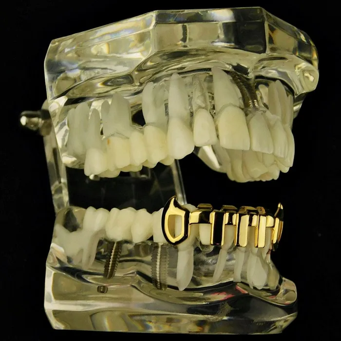 PreStyled Sets Bling Cartel Admin 14K Gold Plated Vertical Bars Bottom Vampire Fangs Grillz