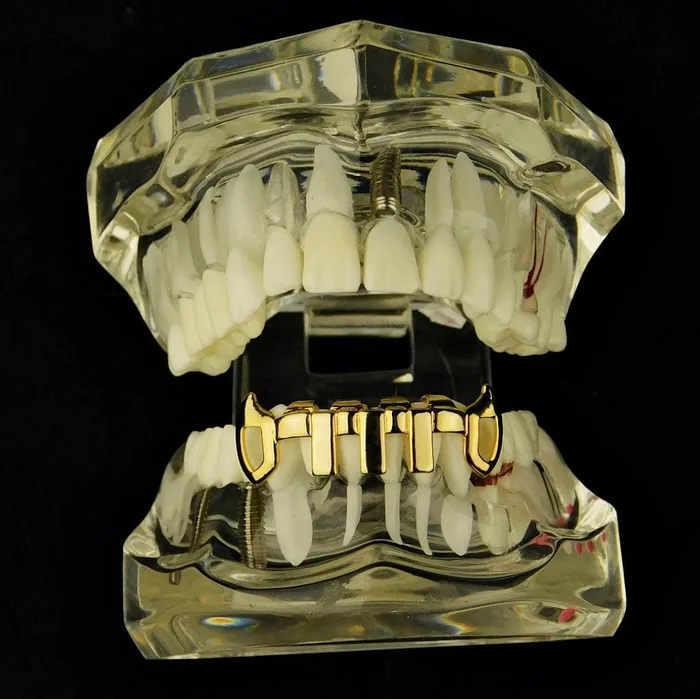 PreStyled Sets Bling Cartel Admin 14K Gold Plated Vertical Bars Bottom Vampire Fangs Grillz