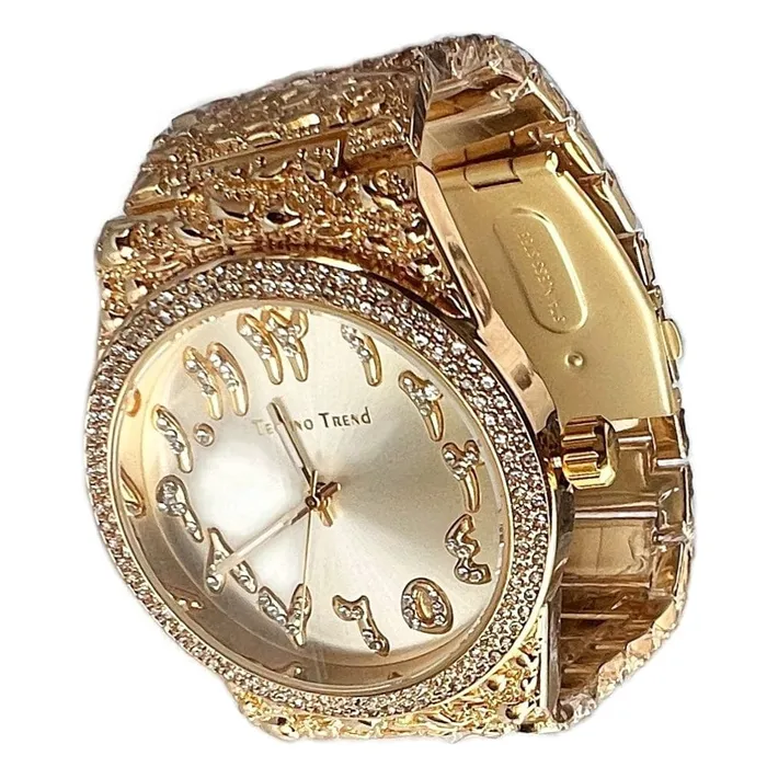 PreStyled Sets Bling Cartel Arabic Numerals Gold Finish Gold Face Dial Iced Nugget Watch PreStyled Sets Bling Cartel Arabic Numerals Gold Finish Gold Face Dial Iced Nugget Watch
