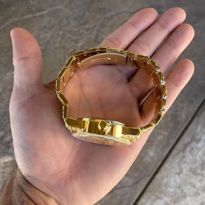 PreStyled Sets Bling Cartel Arabic Numerals Gold Finish Gold Face Dial Iced Nugget Watch PreStyled Sets Bling Cartel Arabic Numerals Gold Finish Gold Face Dial Iced Nugget Watch
