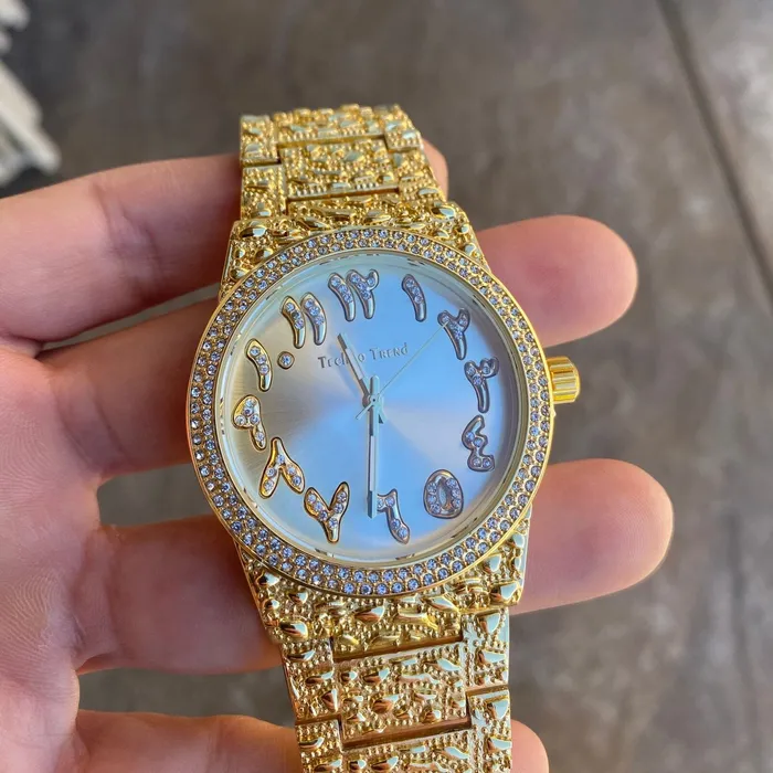 PreStyled Sets Bling Cartel Arabic Numerals Gold Finish Gold Face Dial Iced Nugget Watch PreStyled Sets Bling Cartel Arabic Numerals Gold Finish Gold Face Dial Iced Nugget Watch