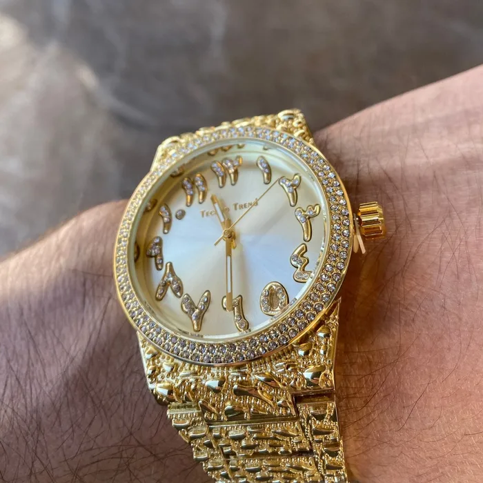 PreStyled Sets Bling Cartel Arabic Numerals Gold Finish Gold Face Dial Iced Nugget Watch PreStyled Sets Bling Cartel Arabic Numerals Gold Finish Gold Face Dial Iced Nugget Watch