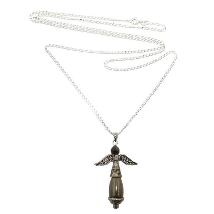 Pyrite Necklace Radiant Gold Angel Gemstone Gift Satin Crystals Necklaces
