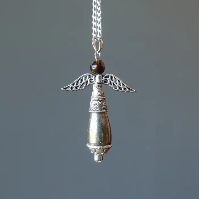 Pyrite Necklace Radiant Gold Angel Gemstone Gift Satin Crystals Necklaces