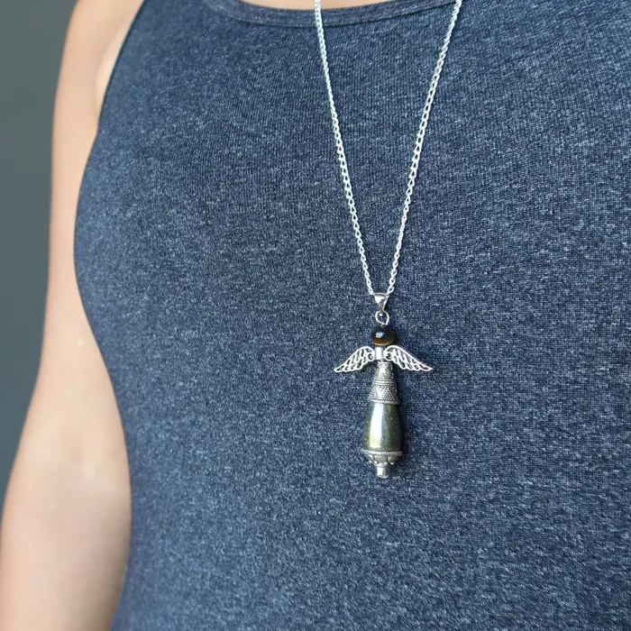 Pyrite Necklace Radiant Gold Angel Gemstone Gift Satin Crystals Necklaces