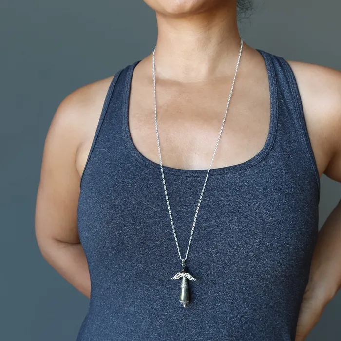 Pyrite Necklace Radiant Gold Angel Gemstone Gift Satin Crystals Necklaces