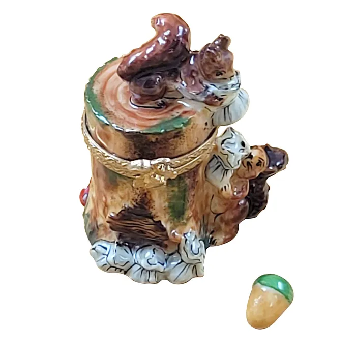 Rochard Limoges Necklaces Rochard Two Squirrels on Tree Trunk with Removable Acorn Limoges Box
