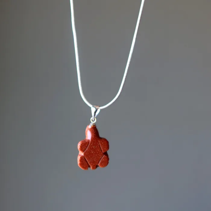 Satin Crystals Goldstone Necklace Turtle Animal Spirit Stone Silver Necklaces