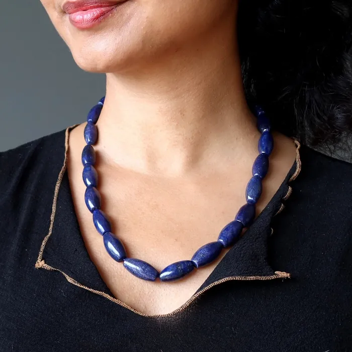 Satin Crystals Necklaces Lapis Necklace Blue Beaded Statement Stone