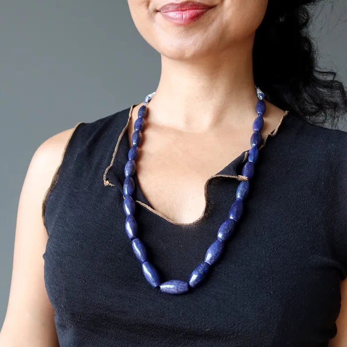 Satin Crystals Necklaces Lapis Necklace Blue Beaded Statement Stone