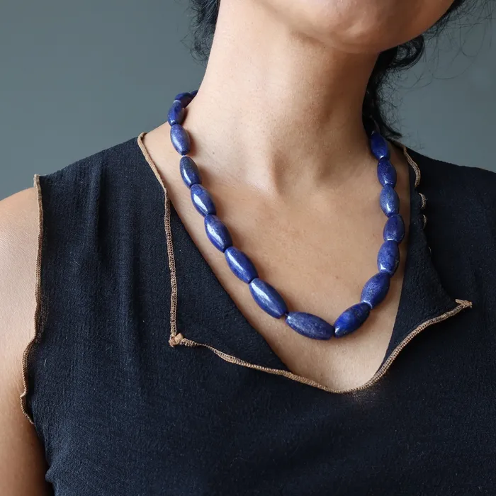 Satin Crystals Necklaces Lapis Necklace Blue Beaded Statement Stone