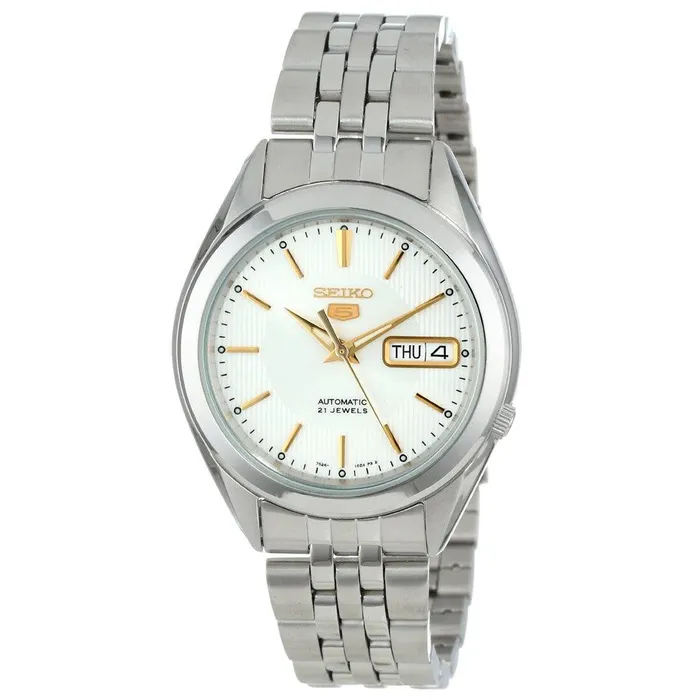 Seiko SNKL17 Mens Seiko 5 Automatic Textured White Dial Steel Bracelet Watch Seiko Bracelets