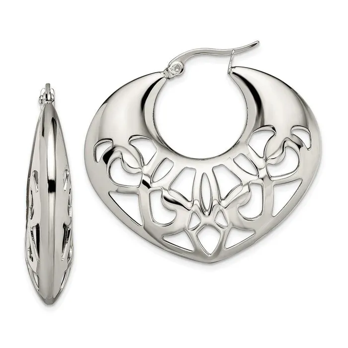 Stainless Steel 40mm Fancy Cutout Hoop Earrings Chisel Earrings