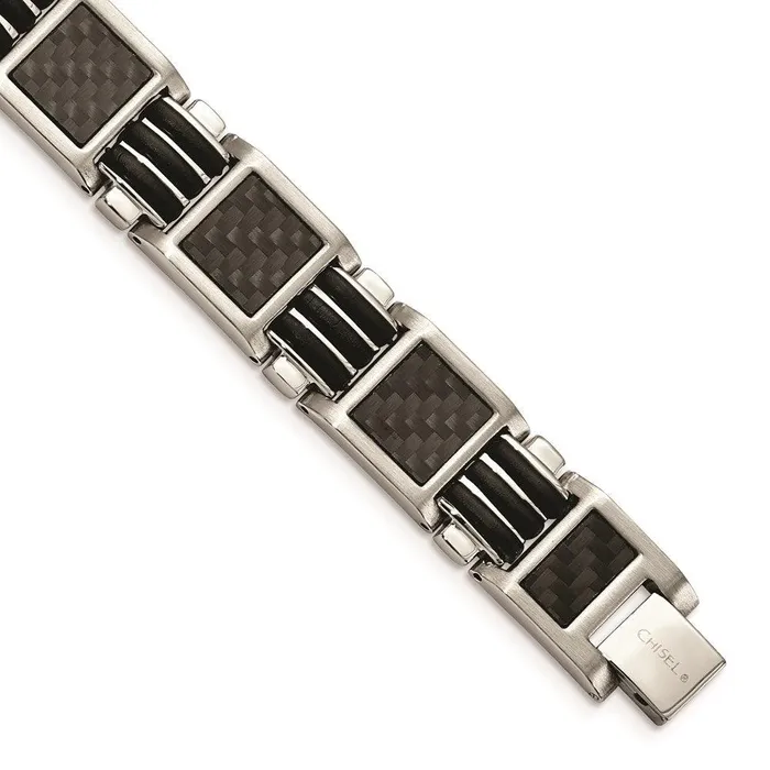 Stainless Steel BrushedPolished Black Carbon Fiber InlayRubber 9in Bracel Chisel Bracelets Stainless Steel BrushedPolished Black Carbon Fiber InlayRubber 9in Bracel Chisel Bracelets