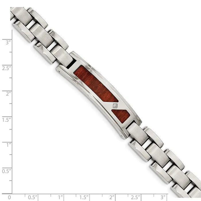 Stainless Steel Brushed Polished w Wood Inlay and CZ Bracelet Chisel Bracelets Stainless Steel Brushed Polished w Wood Inlay and CZ Bracelet Chisel Bracelets
