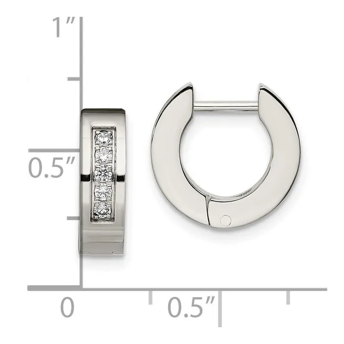 Stainless Steel CZ Polished Round Hinged Hoop Earrings Chisel Earrings Stainless Steel CZ Polished Round Hinged Hoop Earrings Chisel Earrings