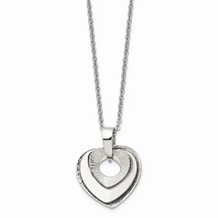 Stainless Steel Heart Three Piece Polished Necklace Chisel Necklaces Stainless Steel Heart Three Piece Polished Necklace Chisel Necklaces