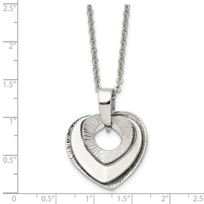 Stainless Steel Heart Three Piece Polished Necklace Chisel Necklaces Stainless Steel Heart Three Piece Polished Necklace Chisel Necklaces