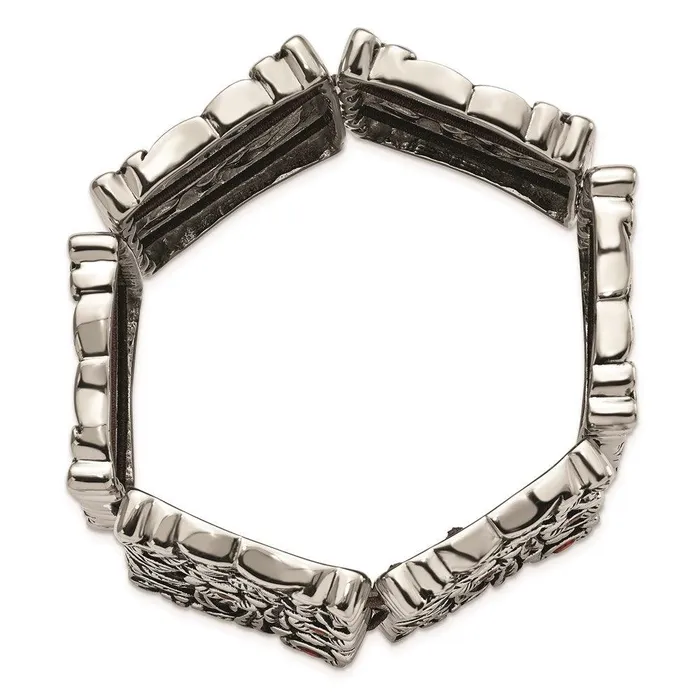 Stainless Steel PolishedAntiqued Red CZ Stretch Bracelet Chisel Bracelets Stainless Steel PolishedAntiqued Red CZ Stretch Bracelet Chisel Bracelets