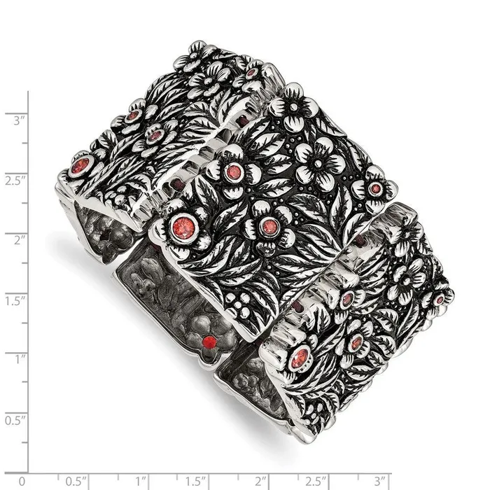 Stainless Steel PolishedAntiqued Red CZ Stretch Bracelet Chisel Bracelets Stainless Steel PolishedAntiqued Red CZ Stretch Bracelet Chisel Bracelets