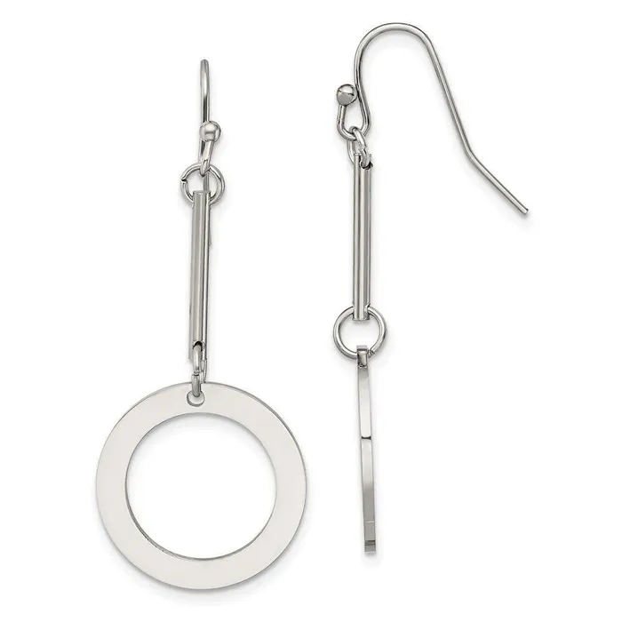Stainless Steel Polished Circle Dangle Shepherd Hook Earrings Chisel Earrings Stainless Steel Polished Circle Dangle Shepherd Hook Earrings Chisel Earrings