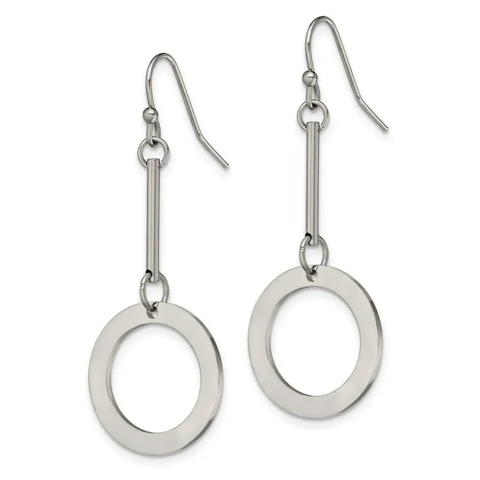 Stainless Steel Polished Circle Dangle Shepherd Hook Earrings Chisel Earrings Stainless Steel Polished Circle Dangle Shepherd Hook Earrings Chisel Earrings