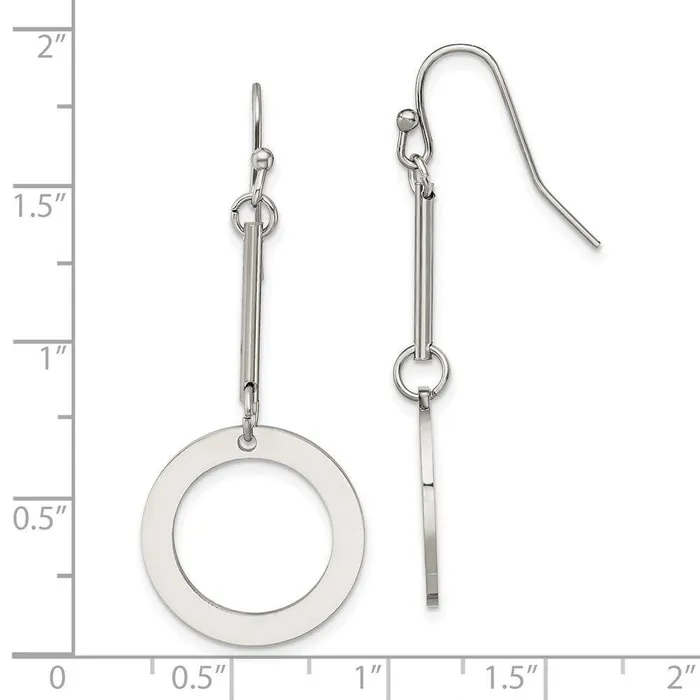Stainless Steel Polished Circle Dangle Shepherd Hook Earrings Chisel Earrings Stainless Steel Polished Circle Dangle Shepherd Hook Earrings Chisel Earrings