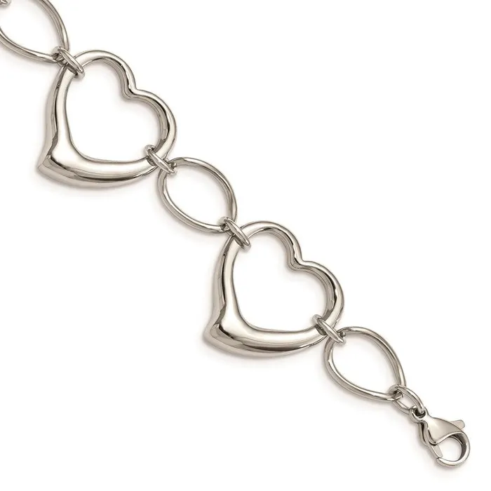 Stainless Steel Polished Hearts Bracelet Chisel Bracelets