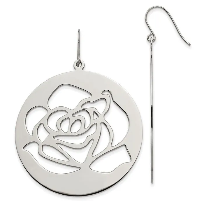Stainless Steel Rose Cutout Dangle Earrings Chisel Earrings