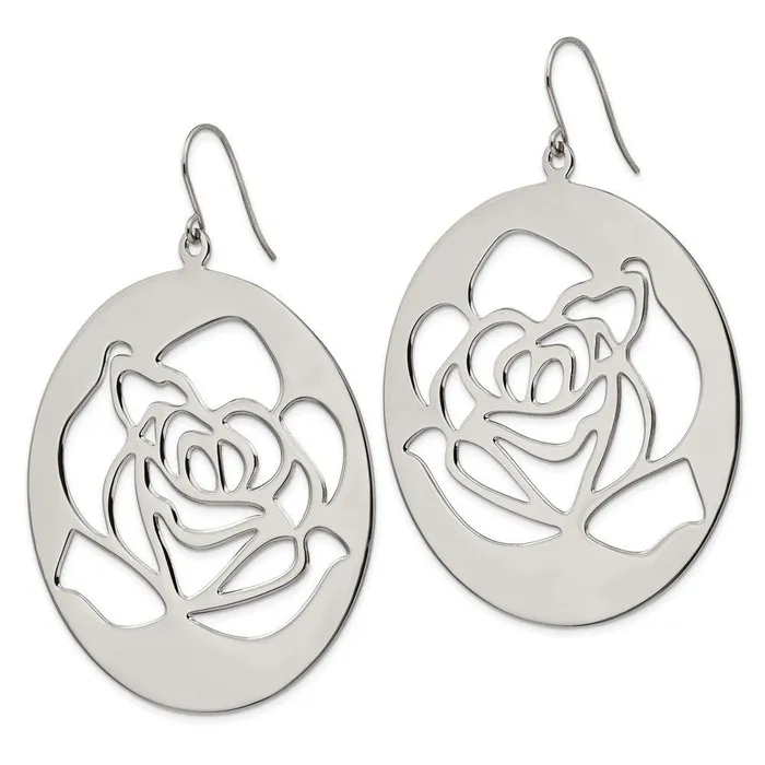 Stainless Steel Rose Cutout Dangle Earrings Chisel Earrings Stainless Steel Rose Cutout Dangle Earrings Chisel Earrings